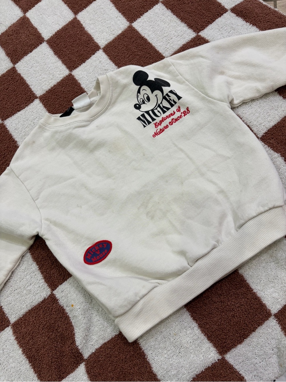 Zara White Kids Sweatshirt with Black Mickey Graphic and Red Accents